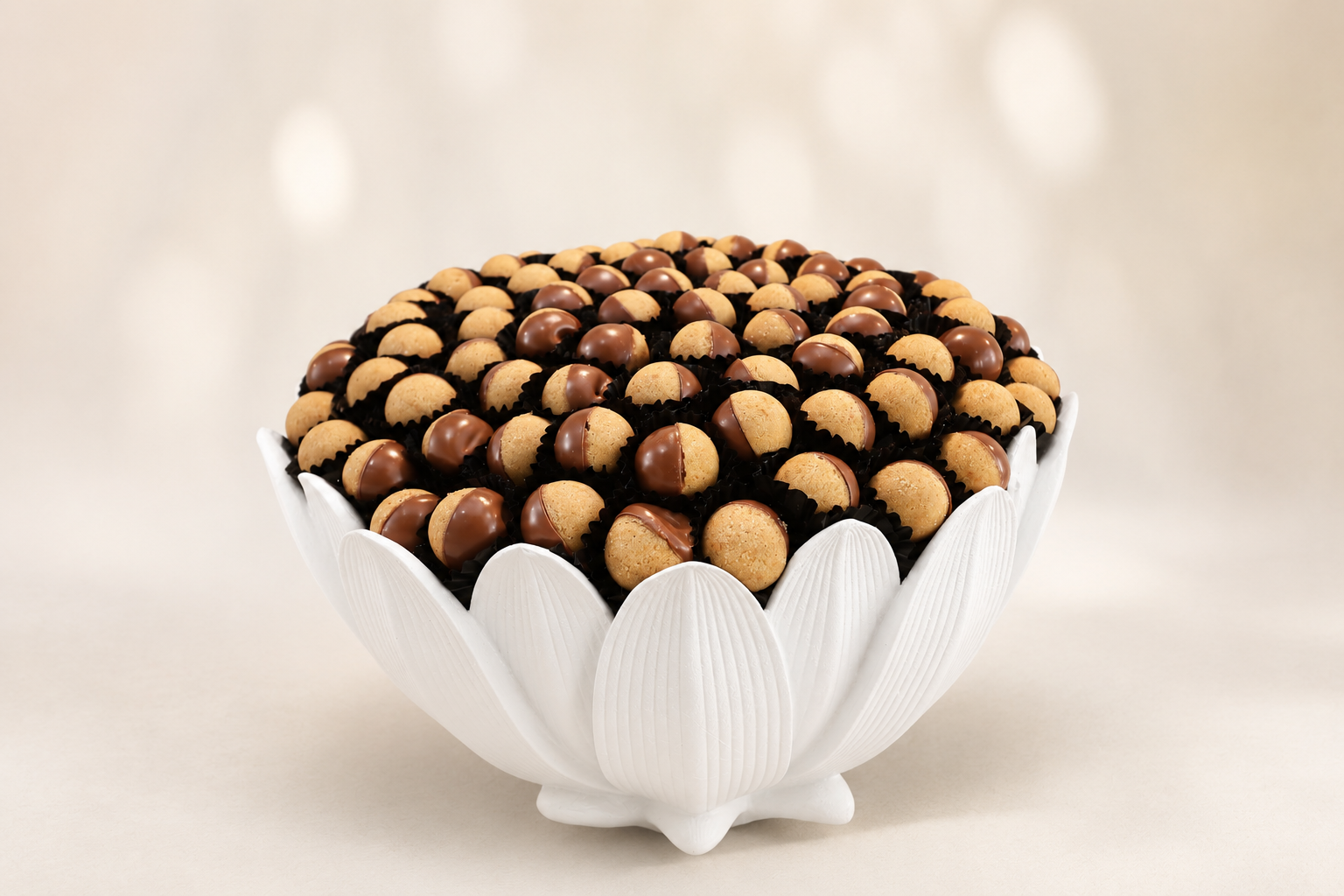 Lotus bowl of chocolate-dipped domes